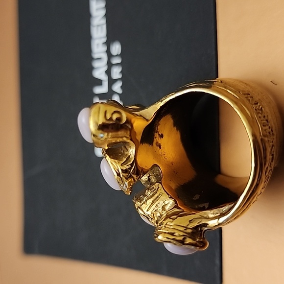 YSL Saint Laurent Lilac Gold Plated Statement Ring 5 - Picture 4 of 7